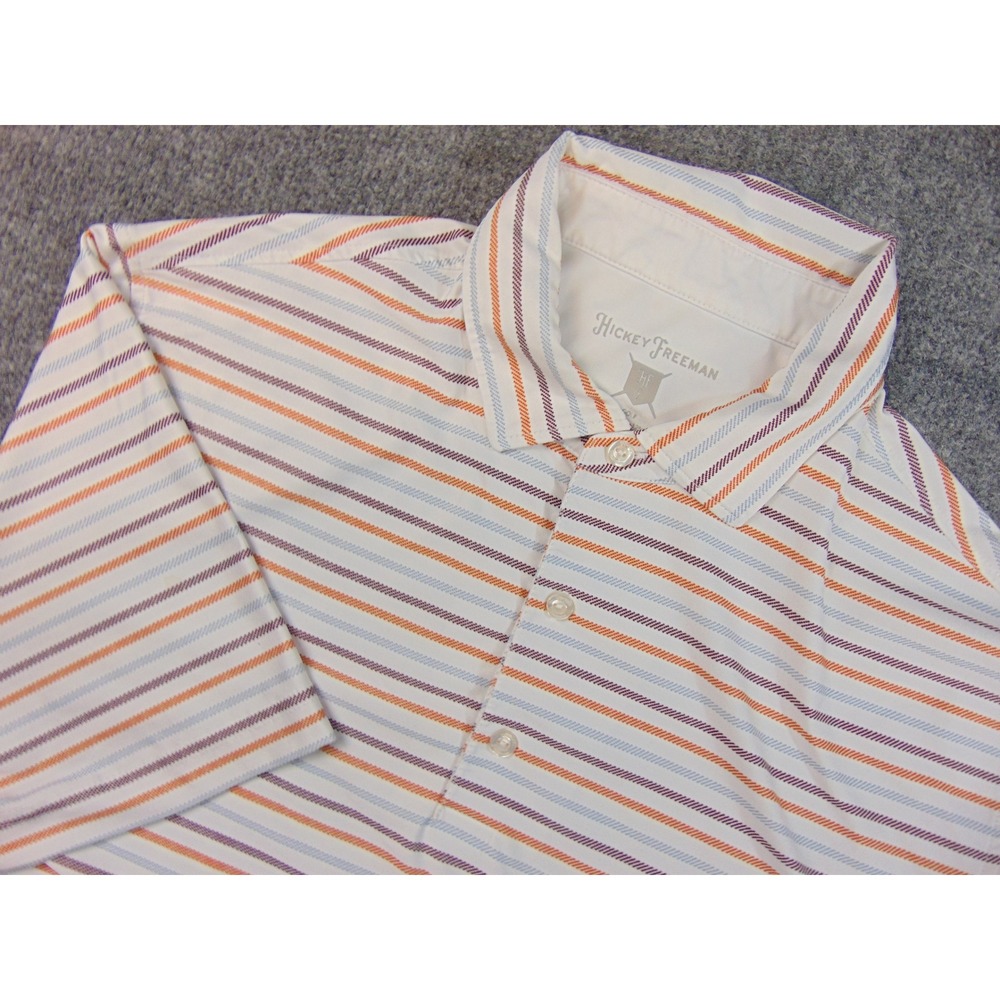 Hickey Freeman Shirt‎ Mens Med Golf Polo White Orange Blue Purple Stripe